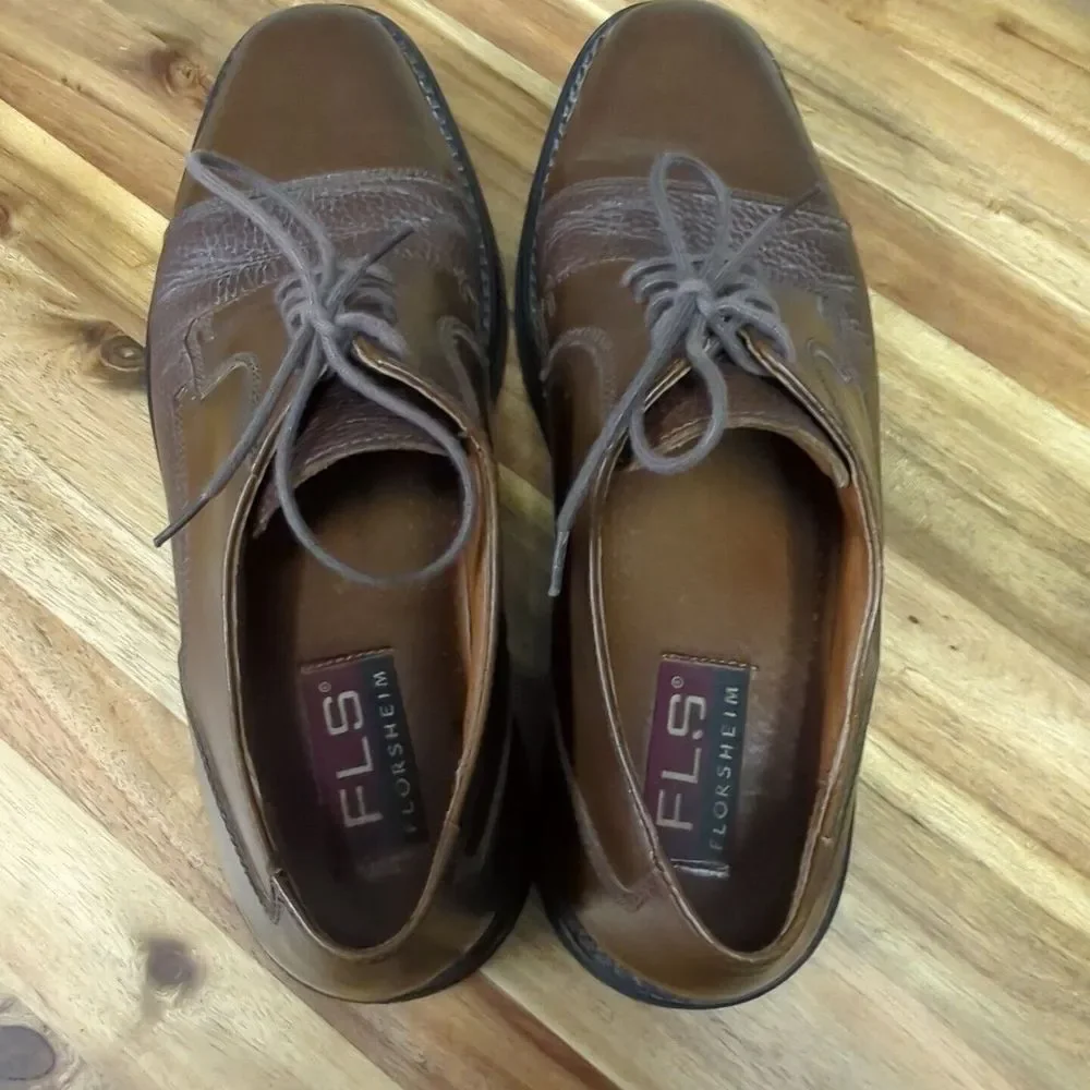 Florsheim FLS Shoes Mens 9 M‎ Brown Leather Midtown Cap Toe Lace Up Oxfords